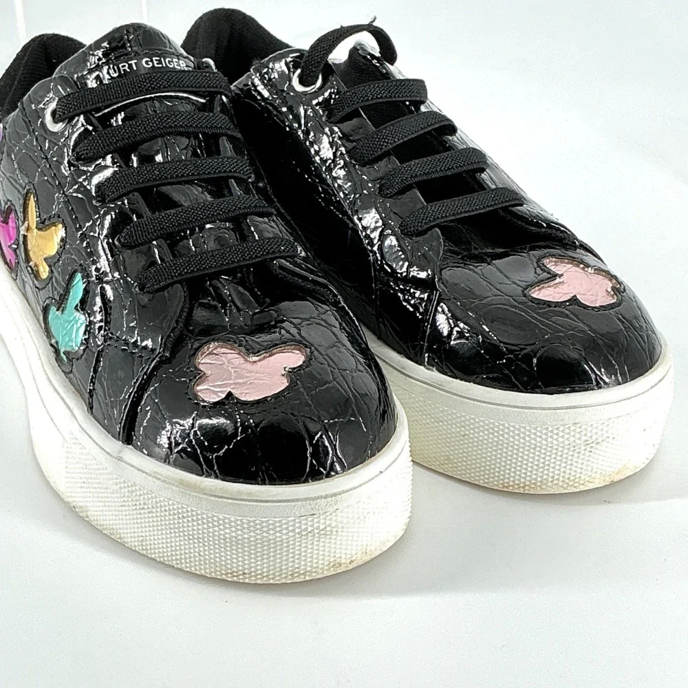 Kurt Geiger Size 12 Mini Laney Butterfly Black Croc Platform Sneakers Kids Girls